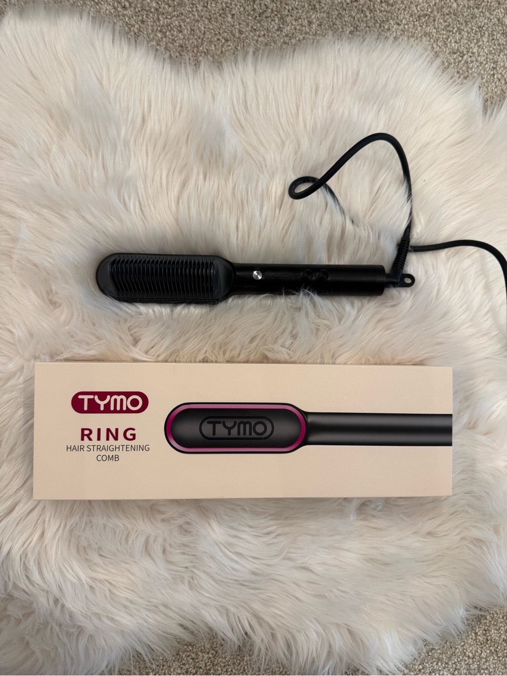 TYMO Hair Straightening Brush — Black with Pink Accent